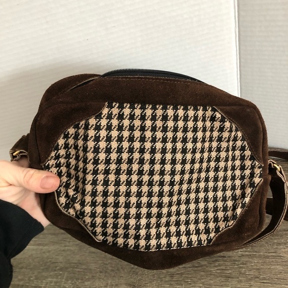 Vtg Suede and Houndstooth Shoulder Bag - Picture 10 of 13
